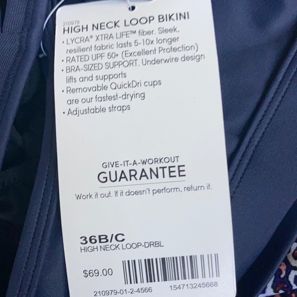 NWT-Athleta navy High Neck Loop Bikini, 36B/C - Picture 3 of 3